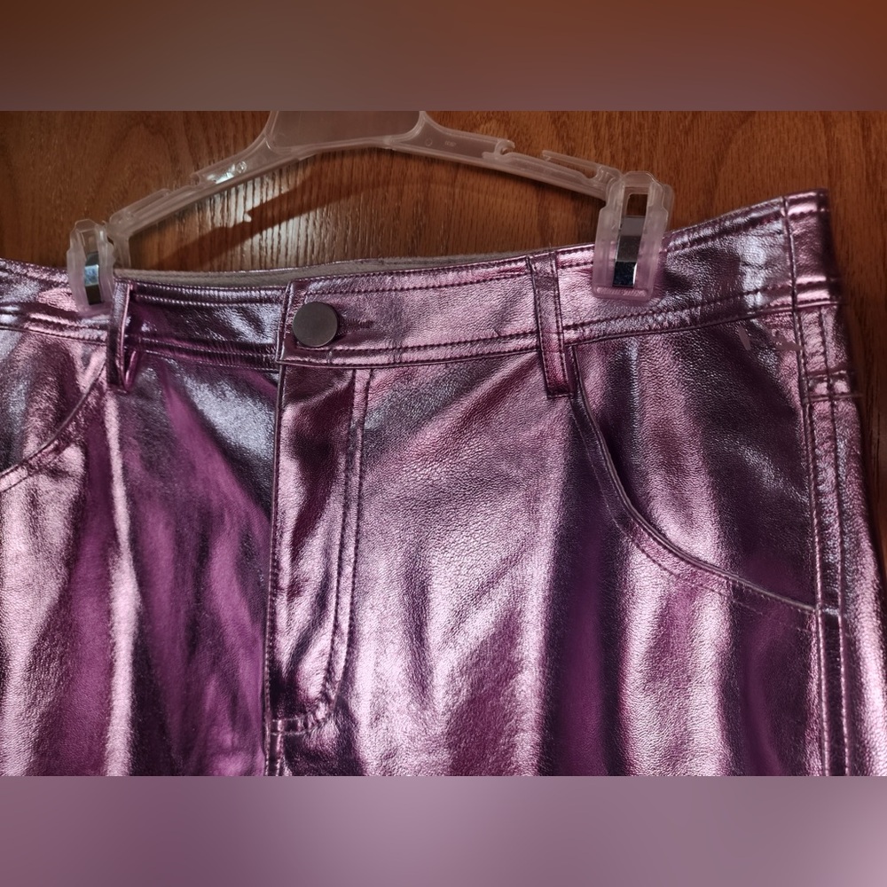 Topshop straight leg faux leather pants in metallic pink Sz 8 NWOT - Picture 8 of 12